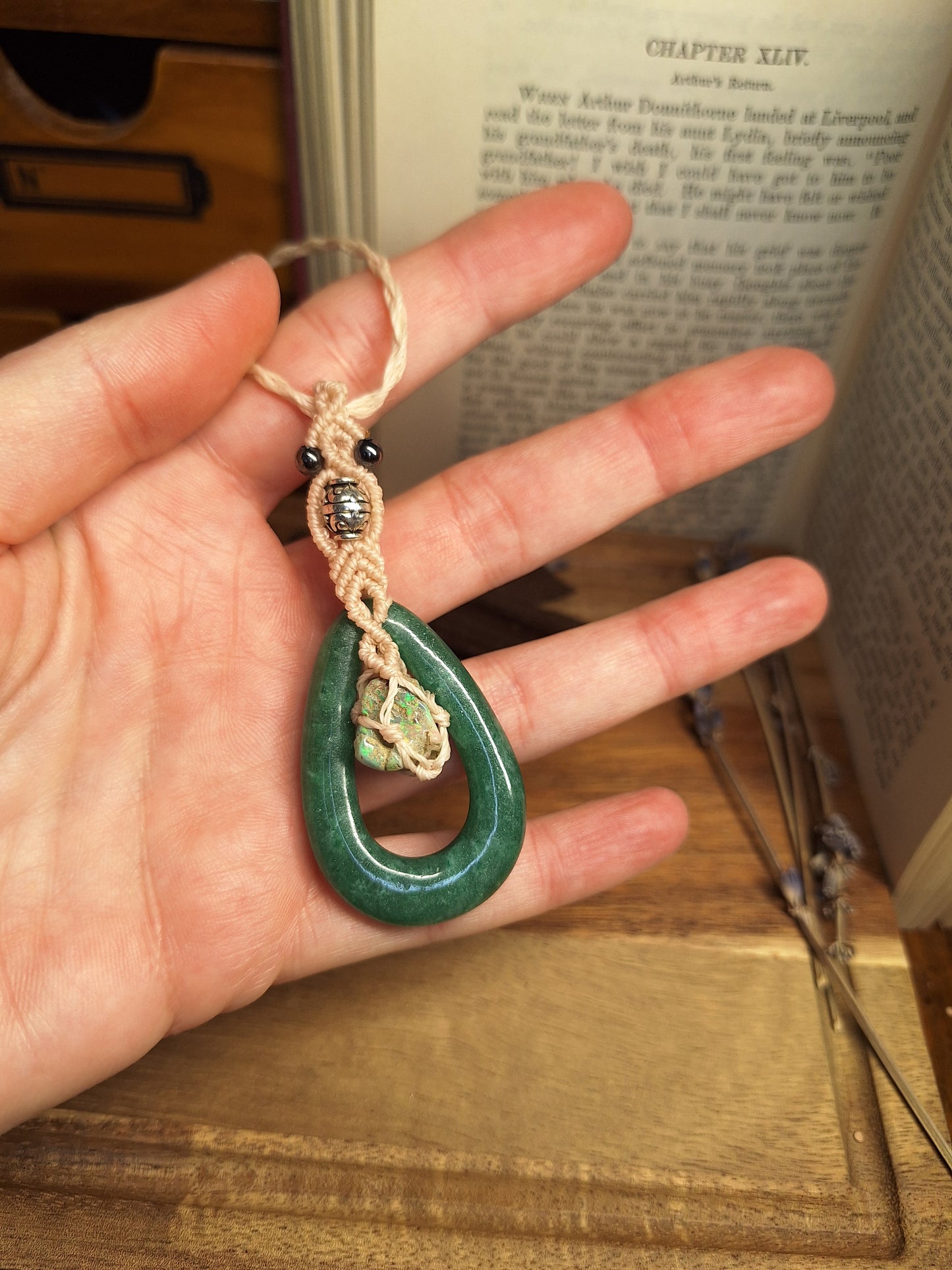 Makramee Kette mit Aventurin und Opal