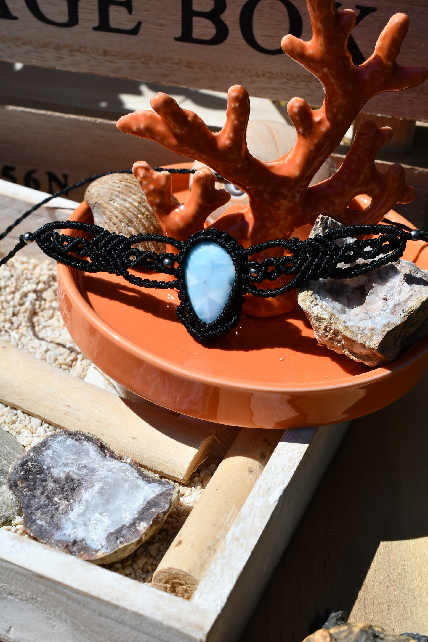 Makramee Choker mit Larimar 1
