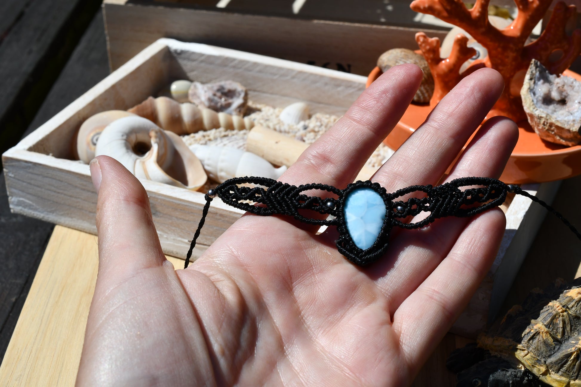 Makramee Choker mit Larimar 2