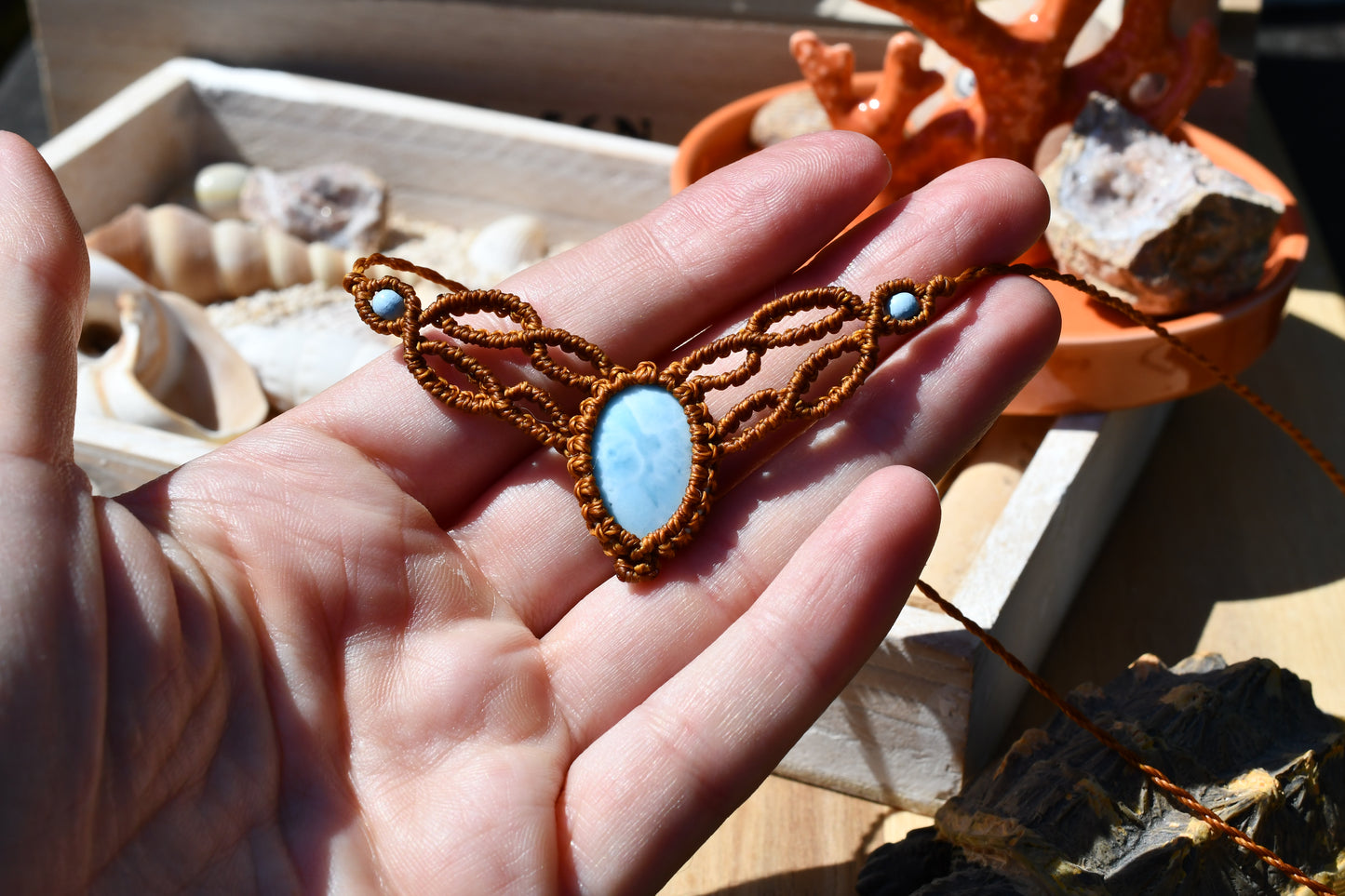 Makramee Choker mit Larimar 7