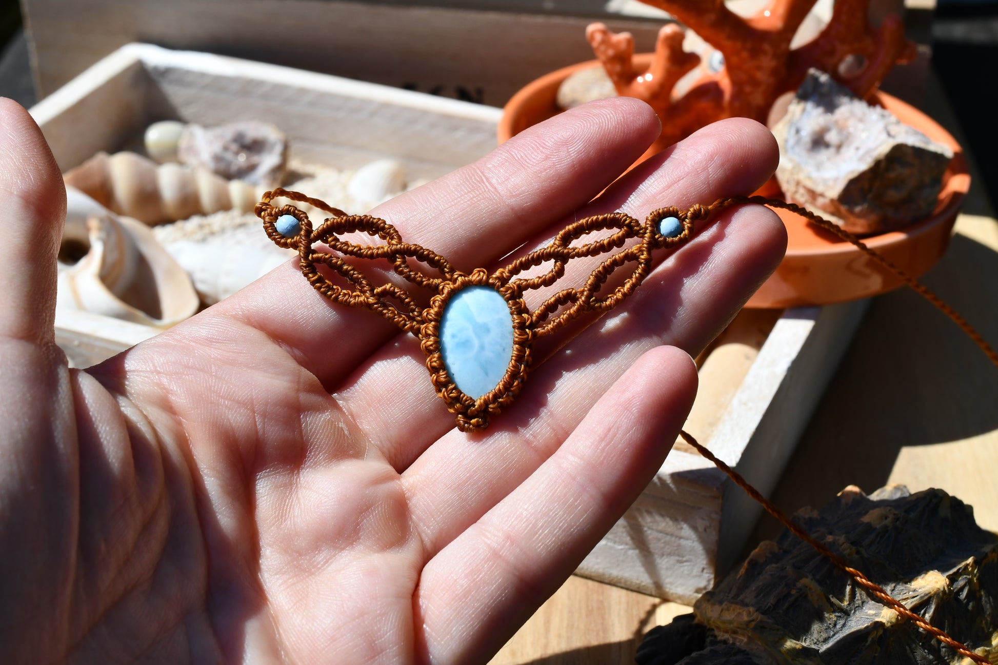 Makramee Choker mit Larimar 7