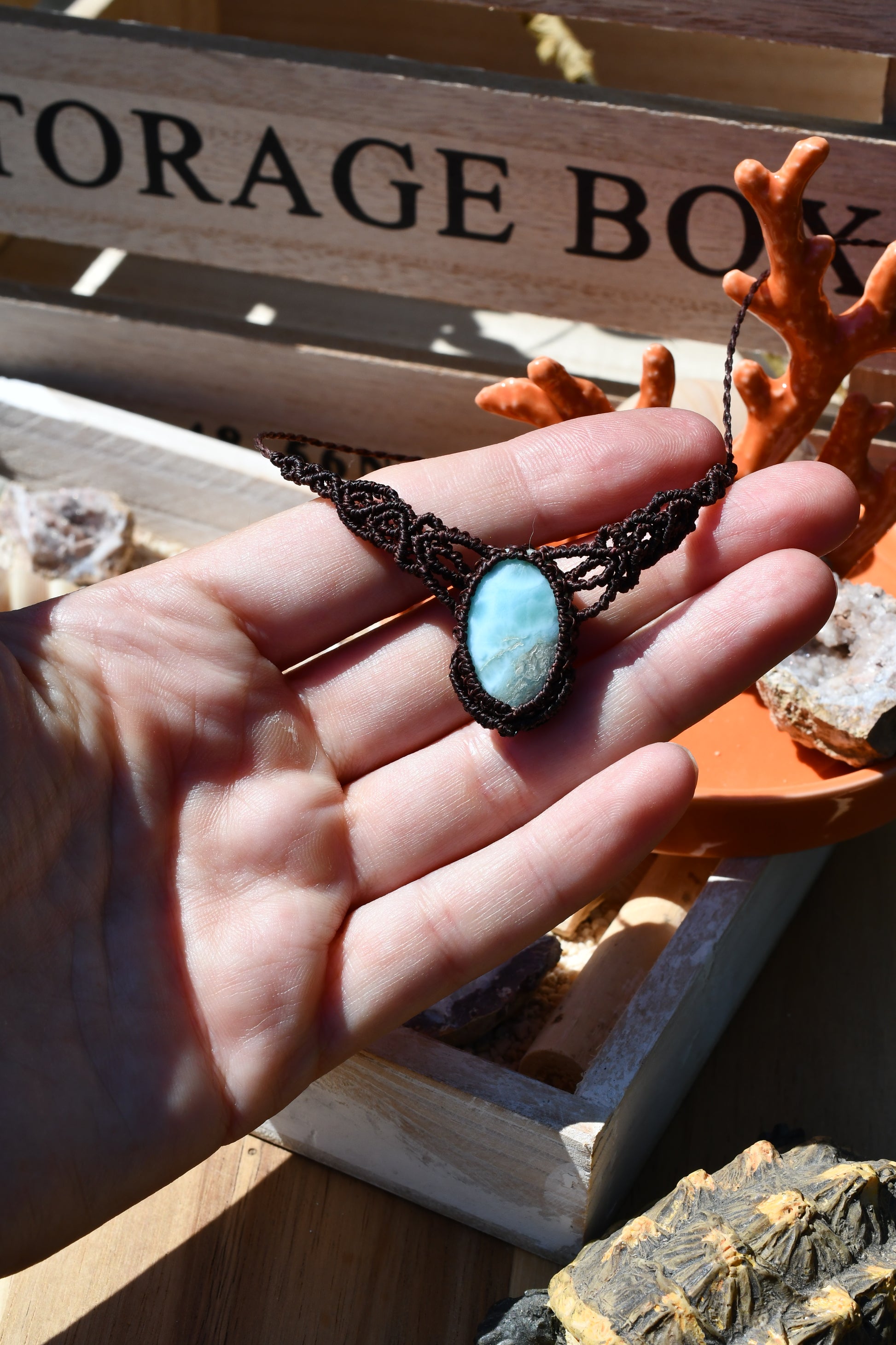 Makramee Choker mit Larimar 9