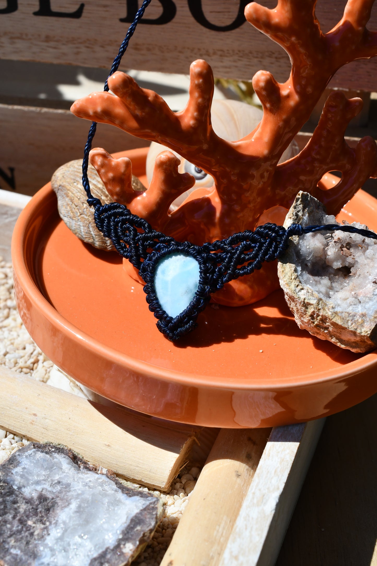 Makramee Choker mit Larimar 10