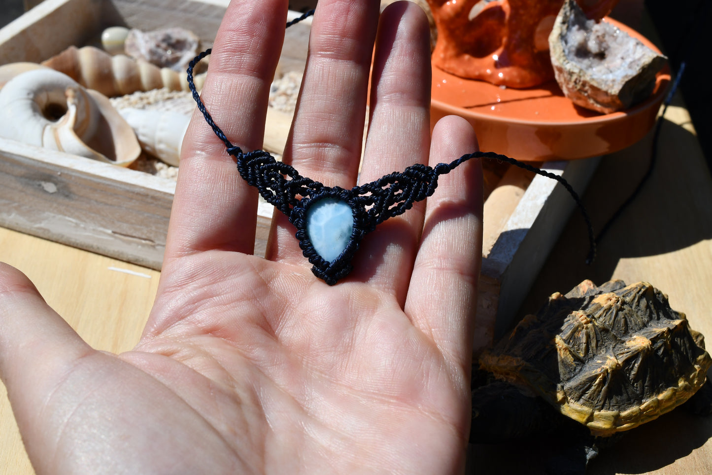 Makramee Choker mit Larimar 11
