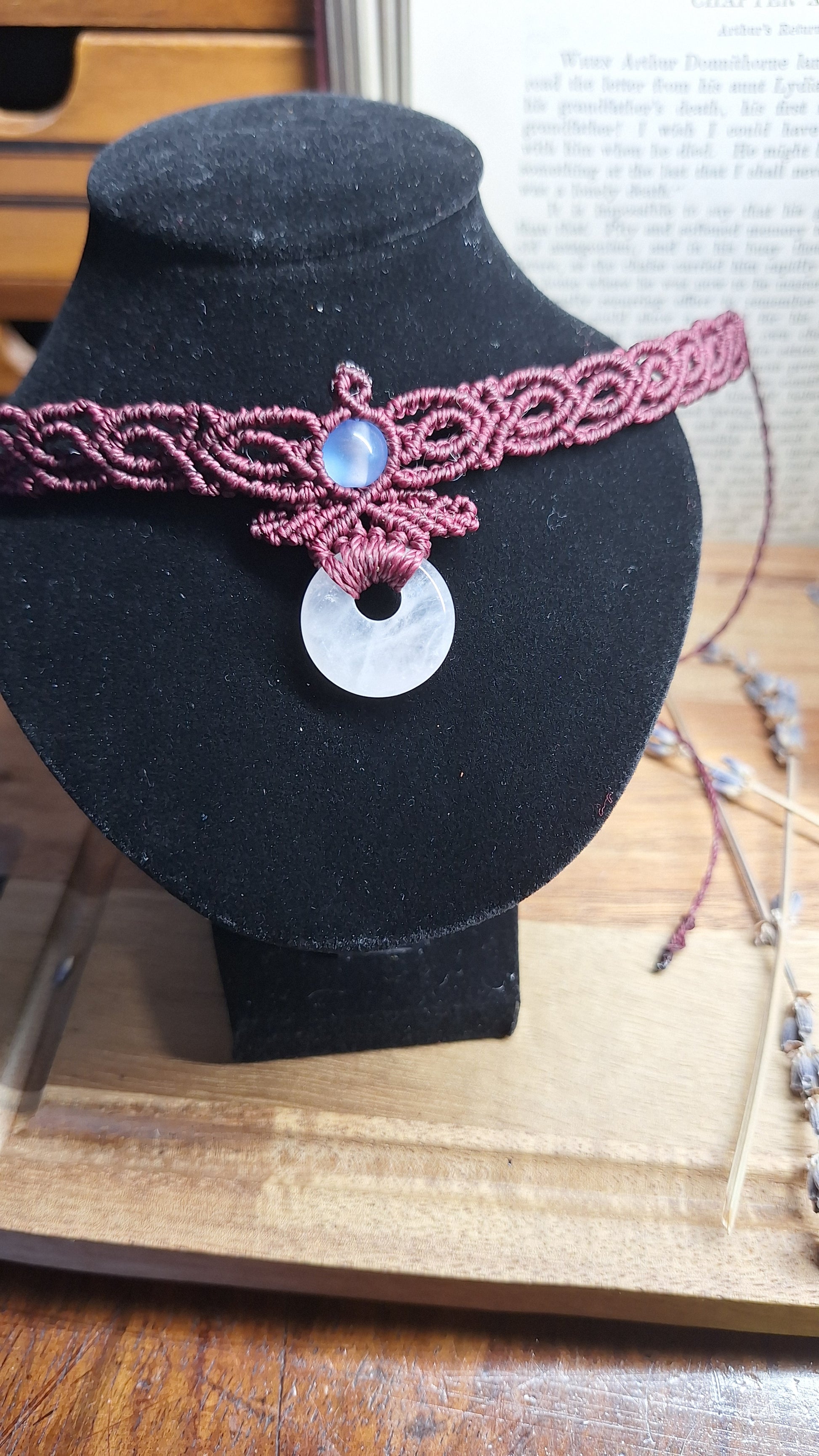 Makramee Choker mit Rosenquarz
