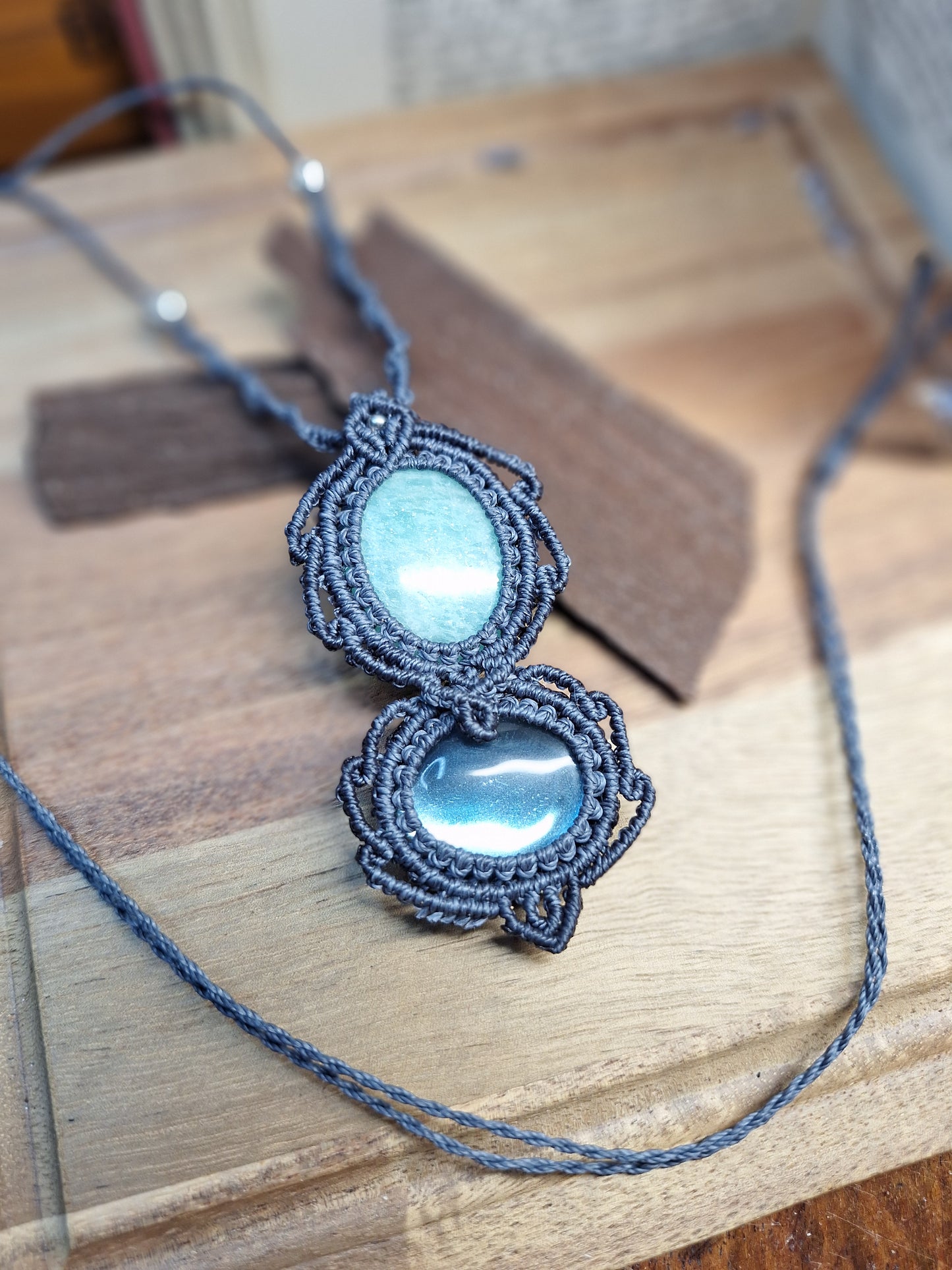 Makramee Kette mit Amazonit und Aura Quarz4