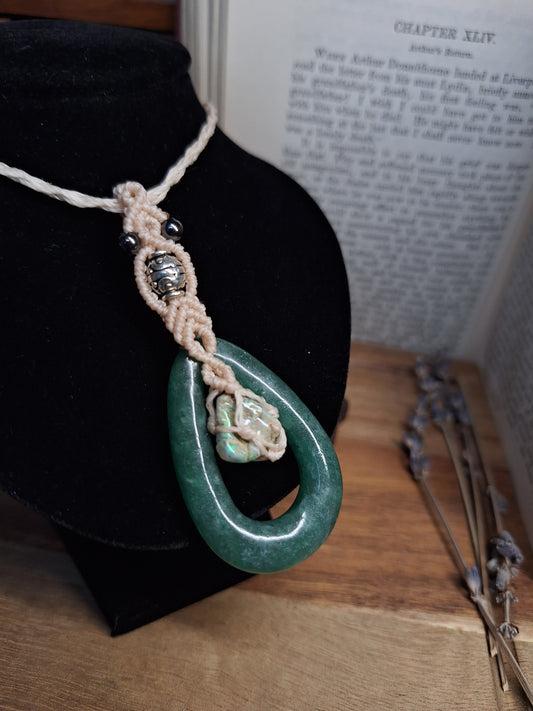 Makramee Kette mit Aventurin und Opal