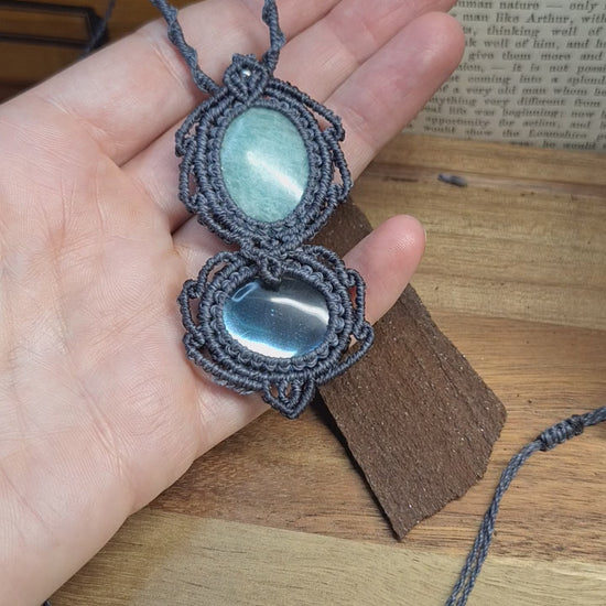 Makramee Kette mit Amazonit und Aura Quarz