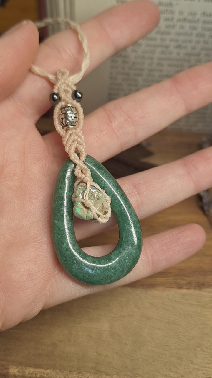Makramee Kette mit Aventurin und Opal
